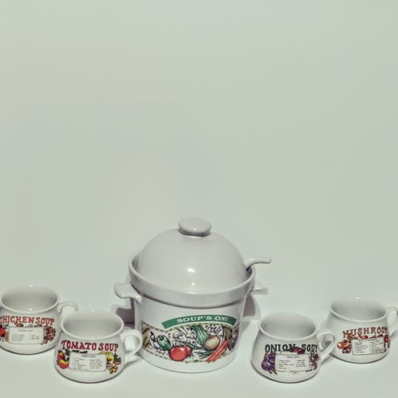 Vintage Rare HIMARK "Soups On" Ceramic Soup Tureen with Lid & Ladle - Picture 1 of 6